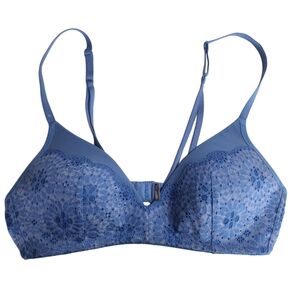 Aerie 36B Blue Lace Bra Lightly Lined Floral Scalloped Adjustable Straps
